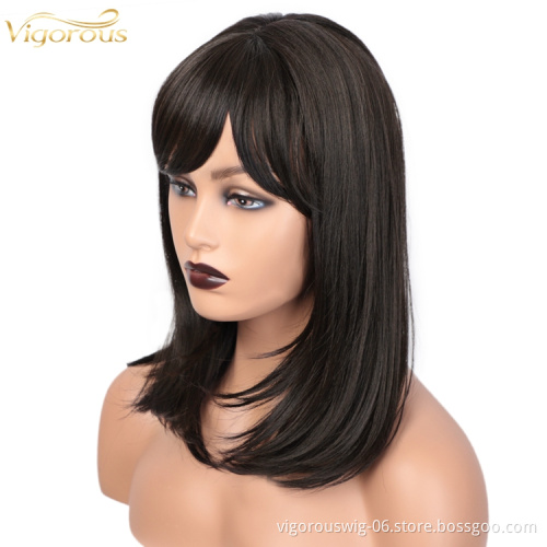 Vigorous Wholesale Top Quality Long Silky Straight Natural Black Wigs Bangs Synthetic Part Side Wigs For Women Heat Resistant